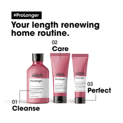 L'Oréal Pro Longer conditioner for long hair alongside cleansing and perfecting products in a sleek display