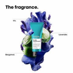 L'Oréal sensitive scalp treatment with iris, lavender, and bergamot fragrance in a turquoise tube