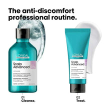 Scalp treatment routine set: teal bottle and tube with black caps