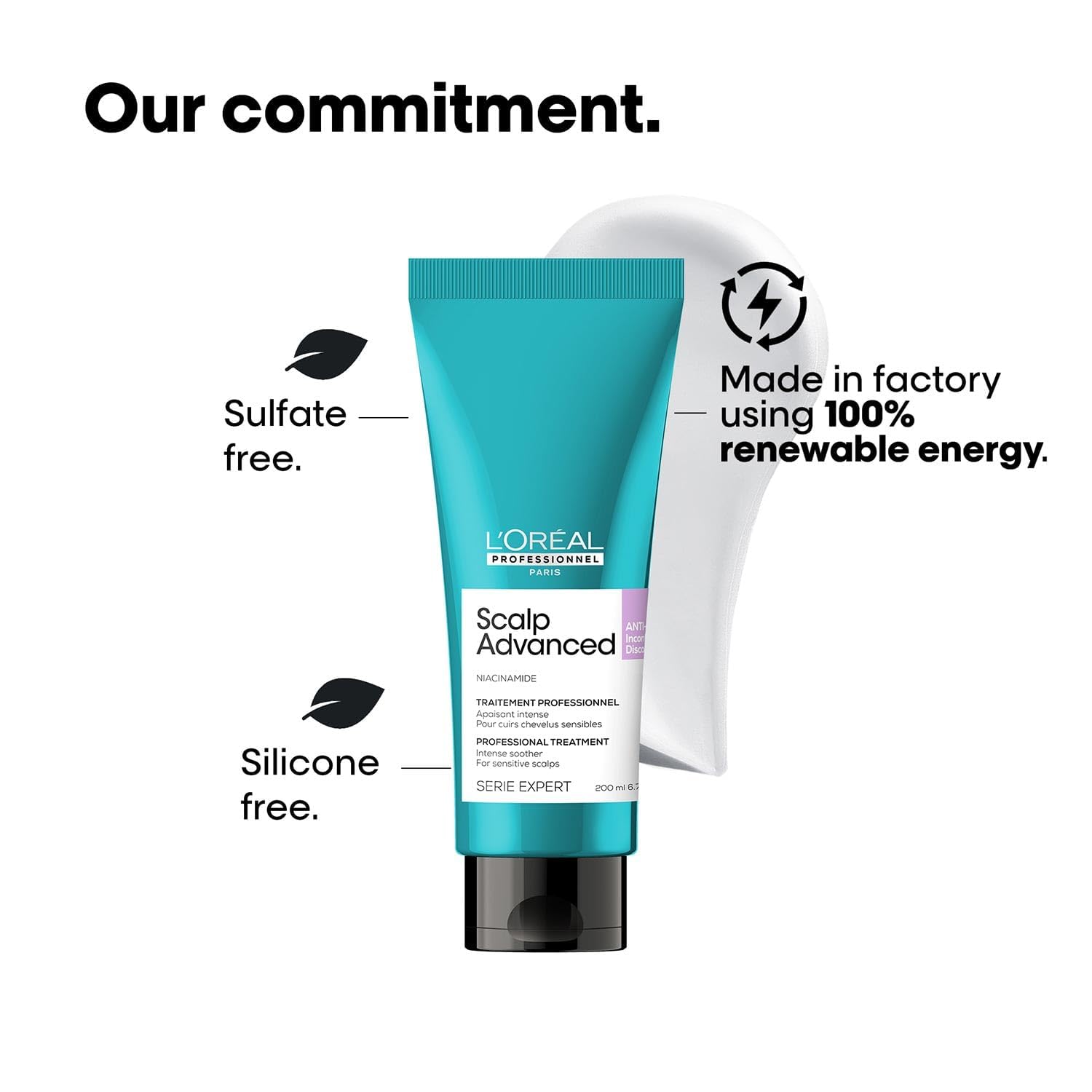 L'Oréal sensitive scalp treatment in a turquoise tube with a sulfate and silicone-free label for professional care