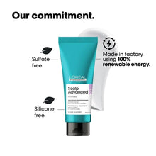 Teal scalp treatment tube with black cap, with ingredient icons