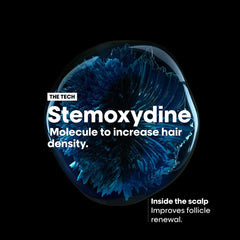 L’Oréal Serioxyl Advanced Serum for hair growth shown with Stemozydine molecule enhancing hair density