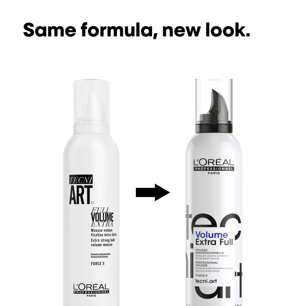 L'Oreal Techniart Extra Full Volume Spray bottle showcasing new packaging design for added volume and hold