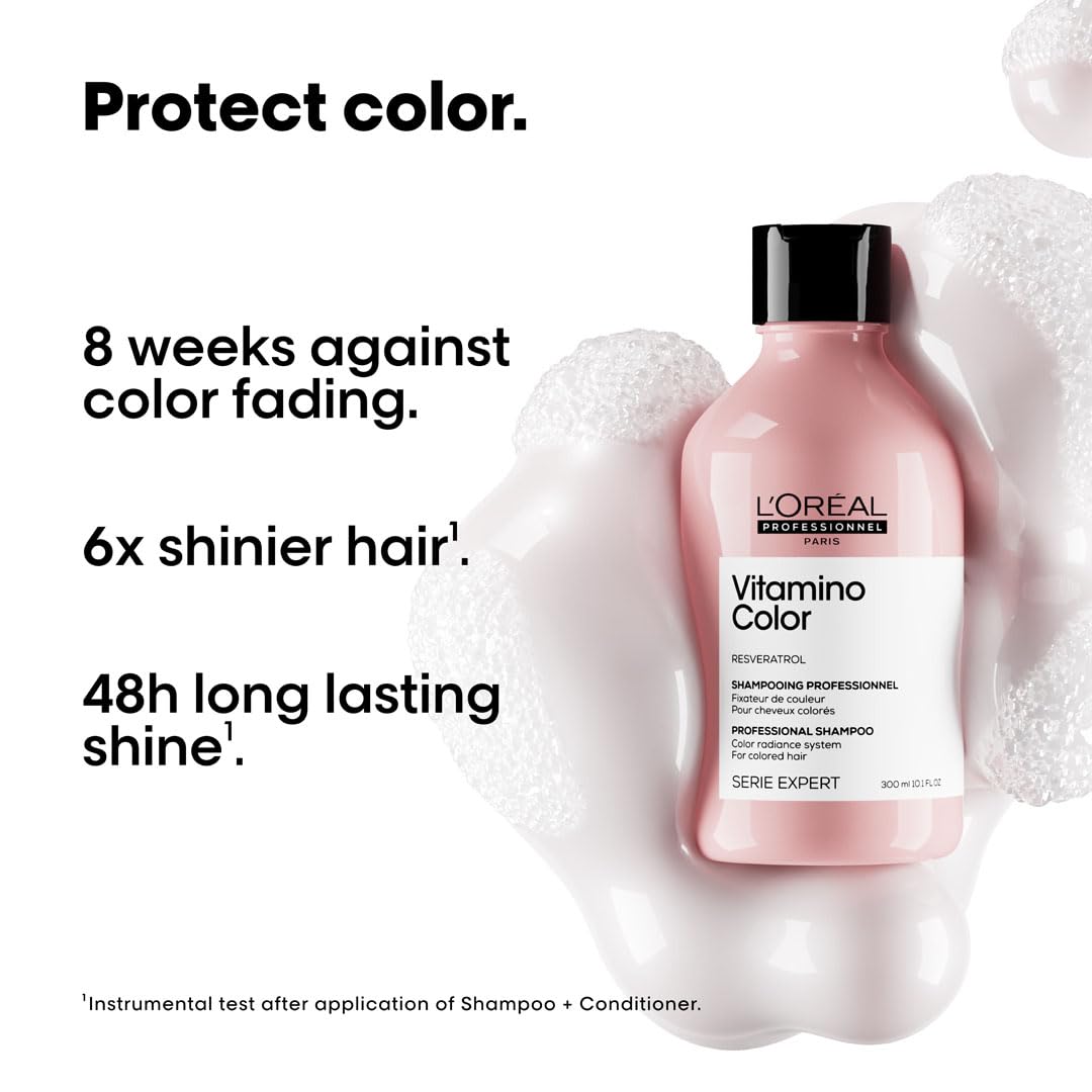 L’Oréal Professionnel Vitamino Color Shampoo for color-treated hair, promoting shine and color protection