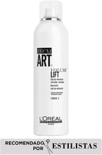 White Tecni Art Volume Lift hair mousse bottle with spray nozzle and hold level info.