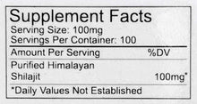 Supplement facts label: serving size 100 mg, servings per container 100