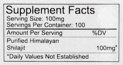 Lotus Blooming Herbs supplement facts label showing 100mg serving size and 100 servings of pure Himalayan shilajit resin