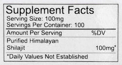 Lotus Blooming Herbs supplement facts label showing 100mg serving size 100 servings pure Himalayan shilajit resin