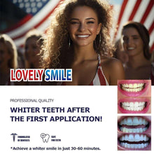 Teeth whitening strips with smiling person and tooth close-ups
