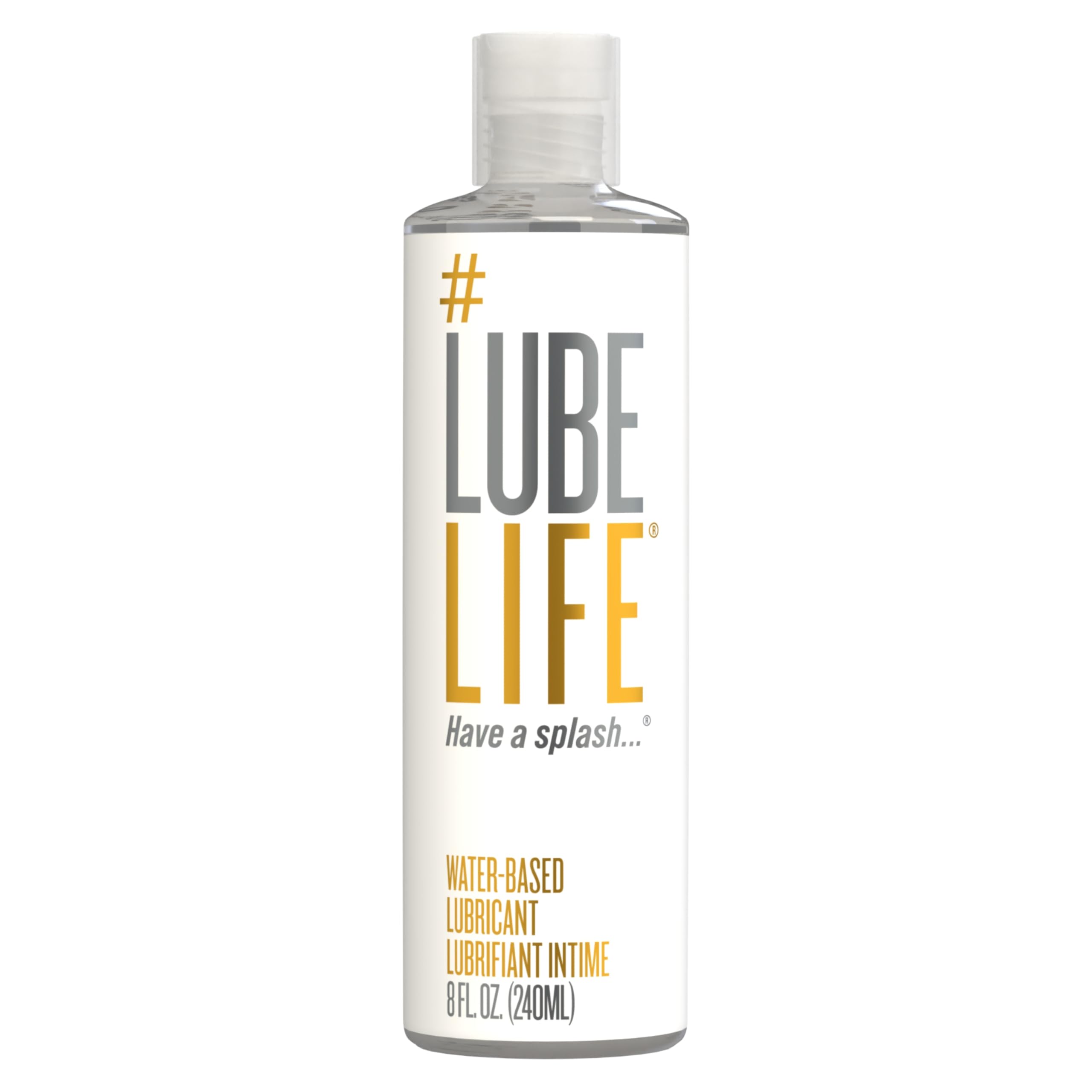 Lube Life 8 oz clear bottle water based personal lubricant white minimalist label for intimate use