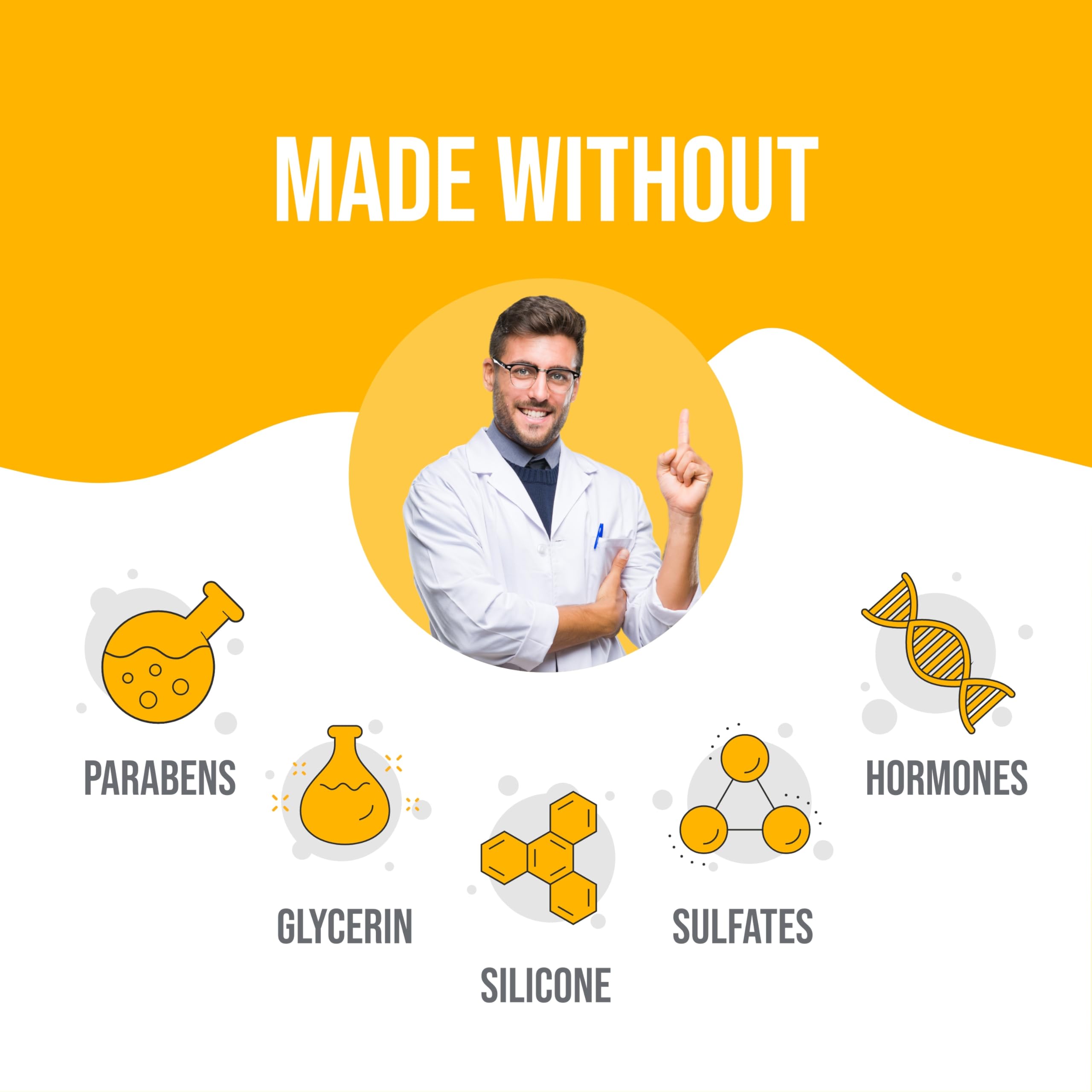 Lube Life made without image of doctor and icons for no parabens glycerin silicone sulfates hormones water based personal lubricant