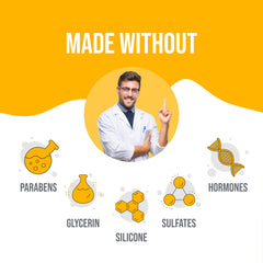 Lube Life made without image of doctor and icons for no parabens glycerin silicone sulfates hormones water based personal lubricant