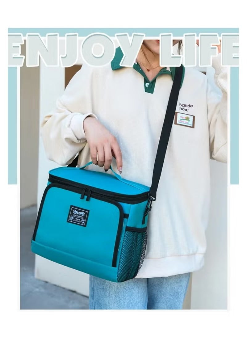 Huitich stylish lunch box bag UAE in turquoise with a shoulder strap and mesh side pocket