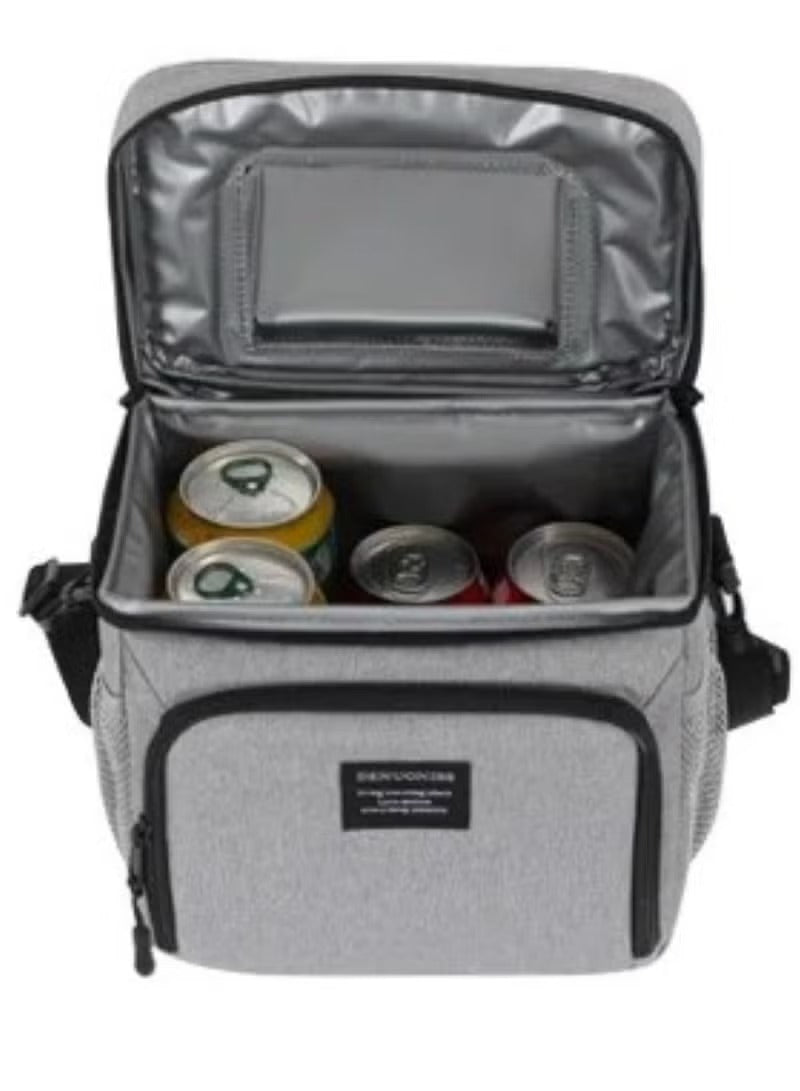 Gray insulated lunch box bag UAE with zipper closure and spacious interior for food and drinks