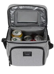 Gray insulated lunch box bag UAE with zipper closure and spacious interior for food and drinks
