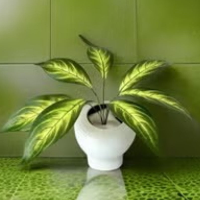 Huitich artificial lush green rose plant pack in white pot with vibrant leaves decor