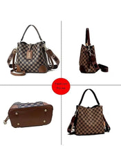 Huitich luxury patterned crossbody handbag with checkered design and adjustable strap in multiple views
