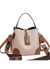 Huitich luxury patterned shoulder bag for women with beige and brown design and adjustable strap