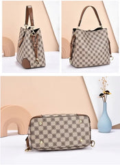Huitich luxury patterned shoulder bag for women in beige and brown with checkered design and adjustable strap