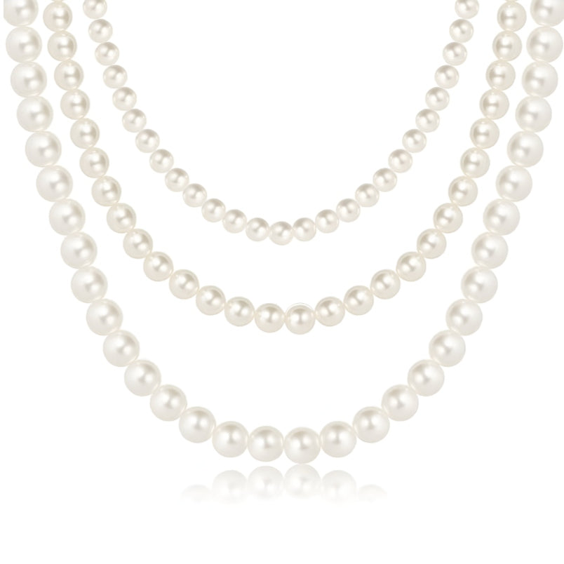 Huitich luxury pearl necklace with multiple strands of white pearls in various sizes