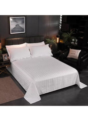 Huitich plush comfortable bedsheet for home in white with subtle stripes on king size bed