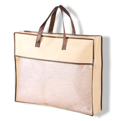 Huitich luxury year-round comforter in a beige and brown storage bag with handles