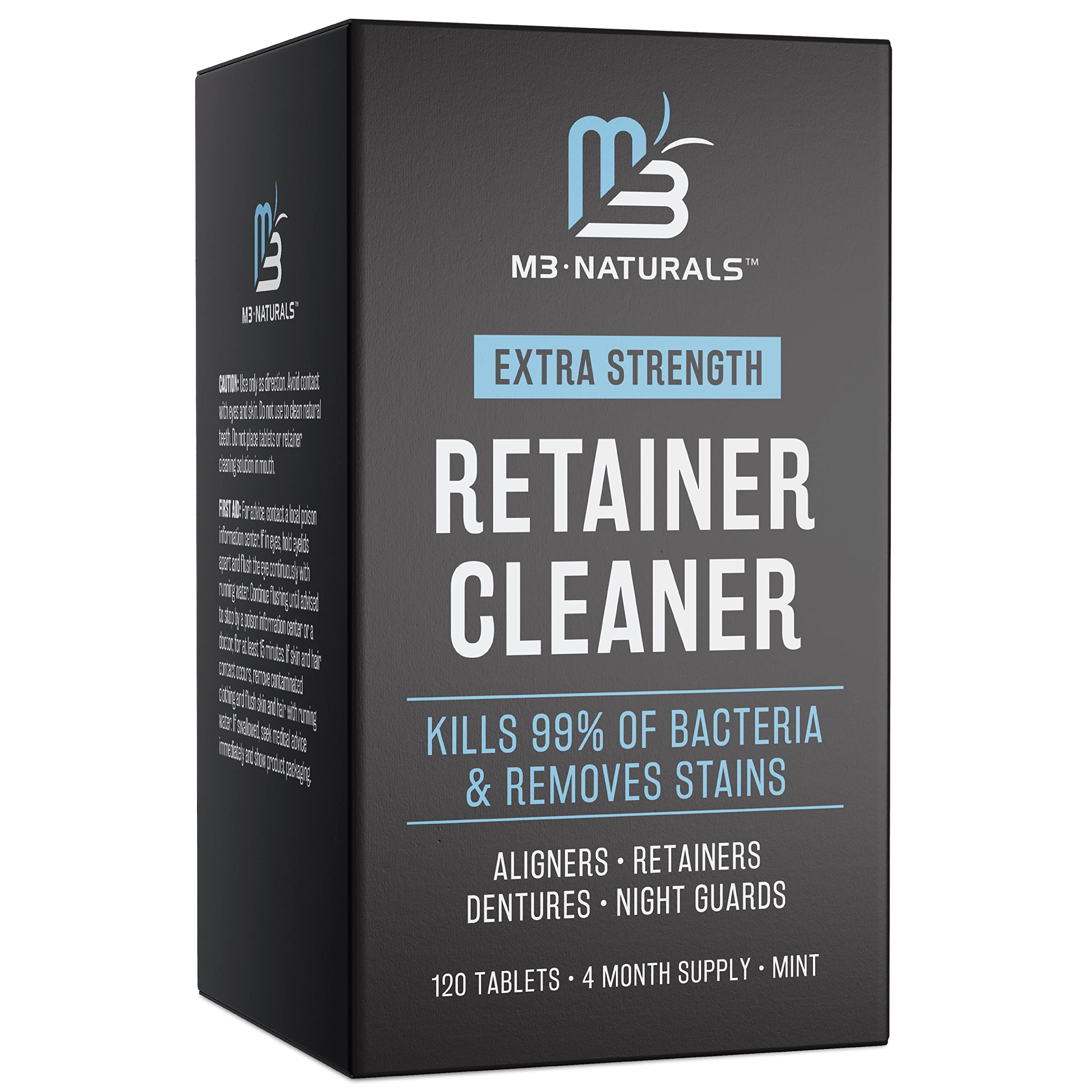 M3 Naturals extra strength retainer cleaner tablets box 120 mint for aligners retainers dentures night guards