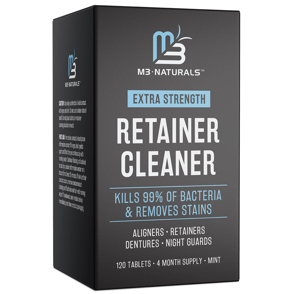 M3 Naturals extra strength retainer cleaner tablets box 120 mint for aligners retainers dentures night guards