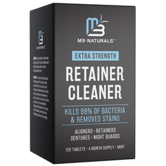 M3 Naturals extra strength retainer cleaner tablets box 120 mint for aligners retainers dentures night guards