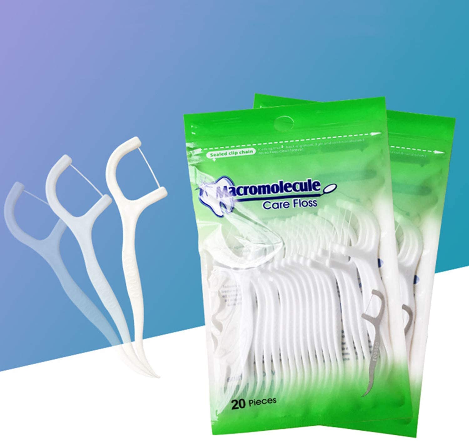 Beibi dental floss picks 160 pcs. pack with green resealable bags and white floss picks for interdental cleaning