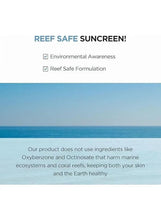 Reef-safe sunscreen graphic with checkbox icons