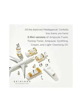 Skincare travel kit box insert showing mini bottles and illustrated product steps