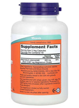 NOW Magnesium citrate bottle back label with Supplement Facts panel
