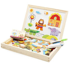 Huitich magnetic drawing board for children with colorful animal and house magnets in wooden frame