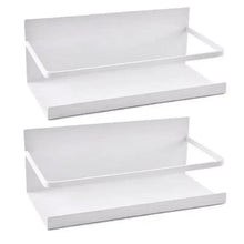 White metal magnetic kitchen rack set with two floating shelves
