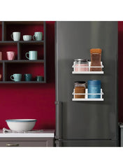 Huitich magnetic kitchen rack mounted on refrigerator holding spice jars and containers