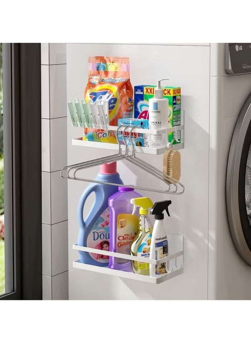 Huitich magnetic kitchen rack mounted on wall holding cleaning supplies and hangers for kitchen organization