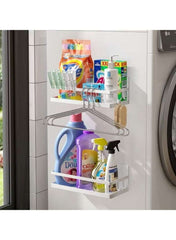 Huitich magnetic kitchen rack mounted on wall holding cleaning supplies and hangers for kitchen organization