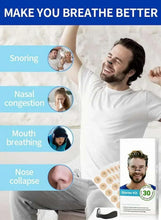 Magnetic nasal strip breathing guide with bearded man and nose diagrams
