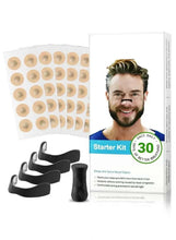 Magnetic nasal strip starter kit with beige adhesive tabs and storage pack