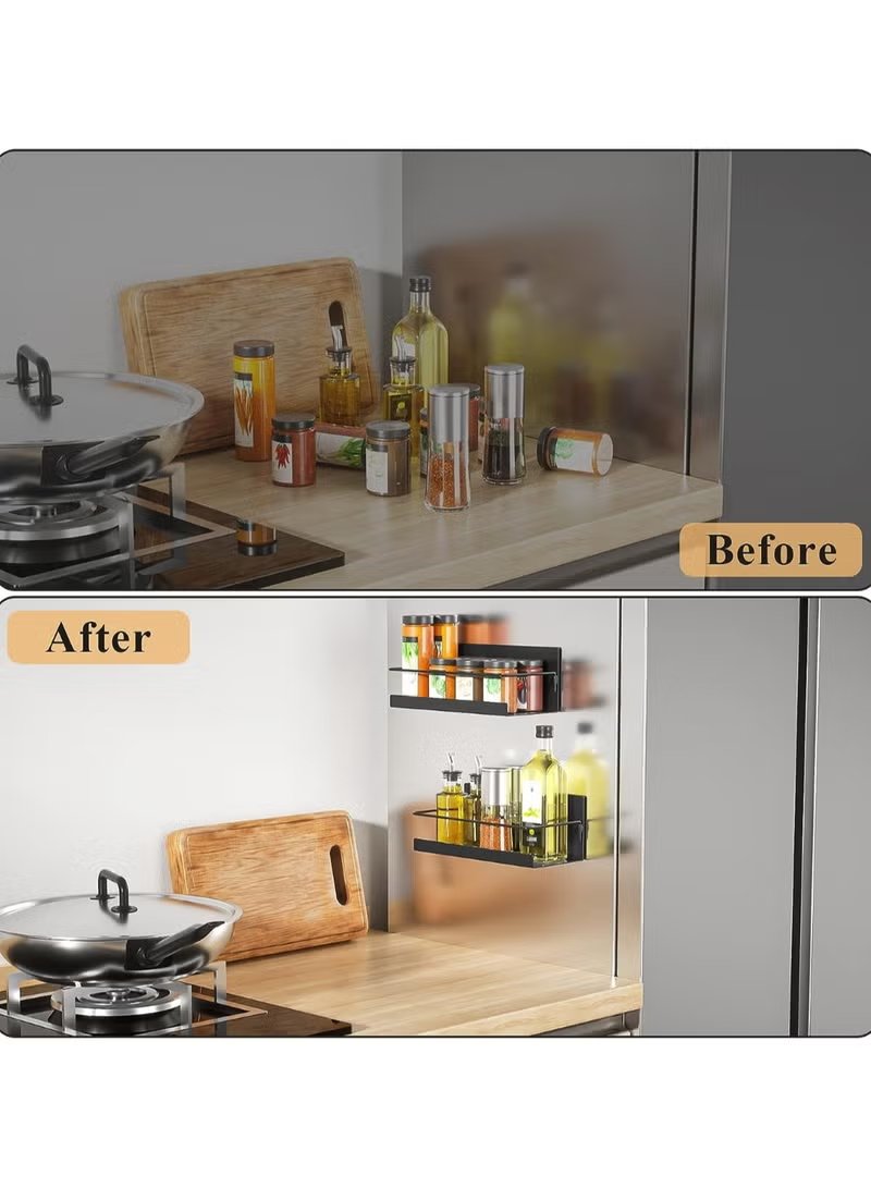 Huitich magnetic refrigerator organizer rack mounted on kitchen wall organizing bottles and spices