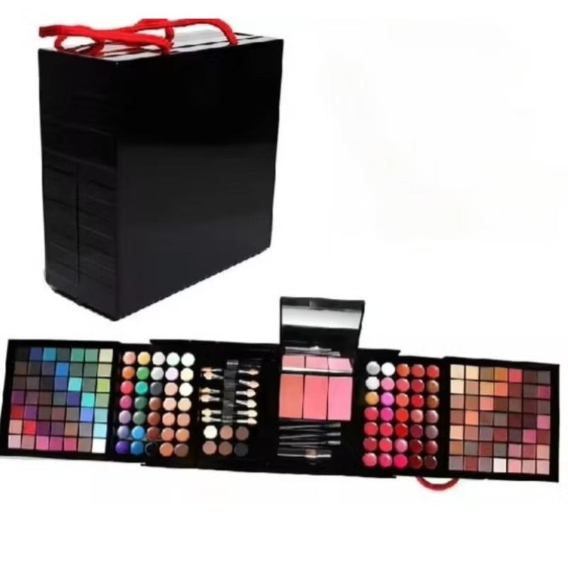Huitich 177 color makeup palette set with eyeshadows, lip colors, blushes, and brushes in a black compact case