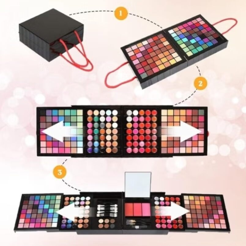 Huitich 177 color makeup palette set with vibrant eyeshadows, blushes, and applicators in compact foldable design