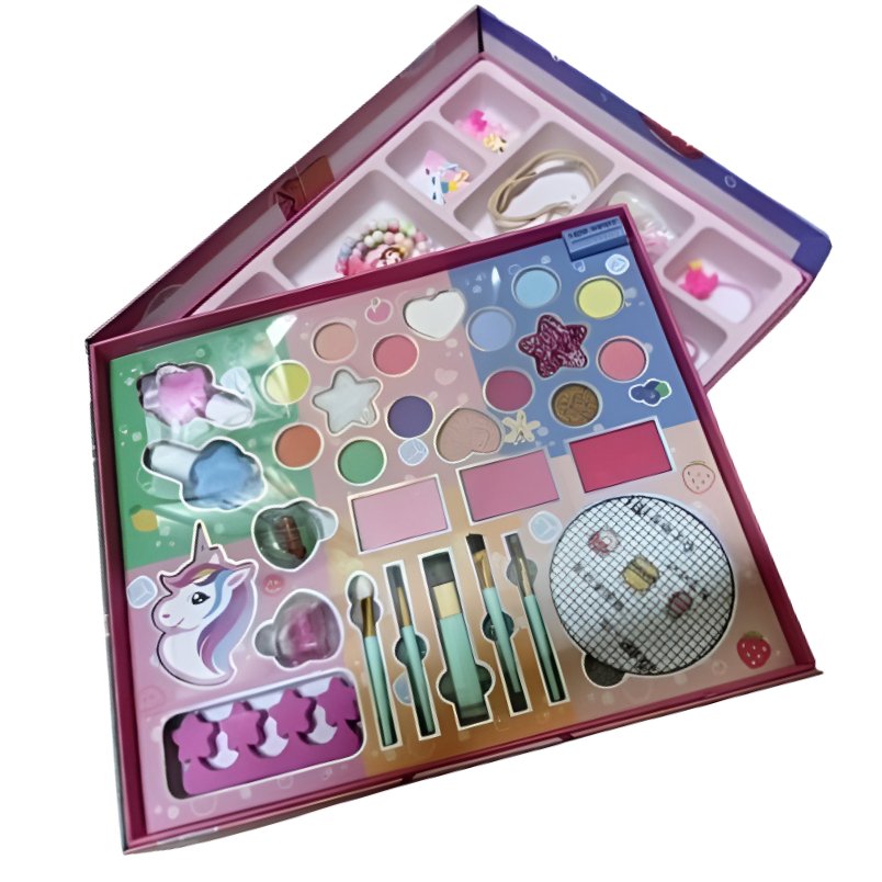 Huitich makeup and accessory kit for girls with colorful eyeshadows brushes and jewelry storage