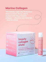 Beauty collagen shots box and pink vial, drink supplement in berry flavor