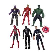 Set of 6 Marvel action figures: purple, red, green, black, and star-themed figures.