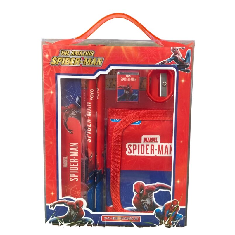Huitich Spider-Man stationery kit for kids with pencils sharpener eraser and pouch in red packaging