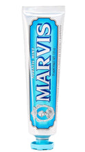 Marvis Aquatic Mint toothpaste tube with mint-blue cap, 75 mL