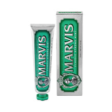 Marvis Classic Strong Mint toothpaste tube and box, green label, 75 mL