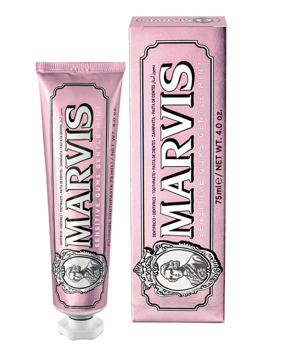 Marvis Sensitive Gums Toothpaste pink tube and matching box 75 ml gentle mint vintage packaging